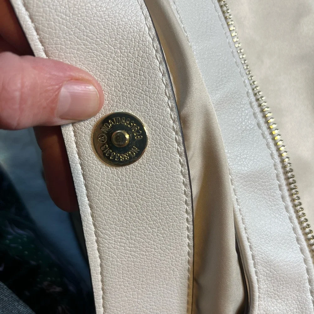 INC International White Leather Tote Bag with‎ Gold Accents - Picture 7 of 13